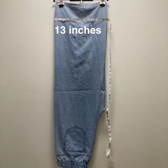 Light Blue Pearl Embellished Wide Leg High Rise Chunky L Women's Jeans - Picture 6 of 9